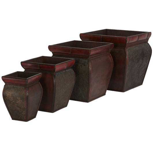 Nearly Natural 0523 Square Planters with Rim (Set of 4) Brown