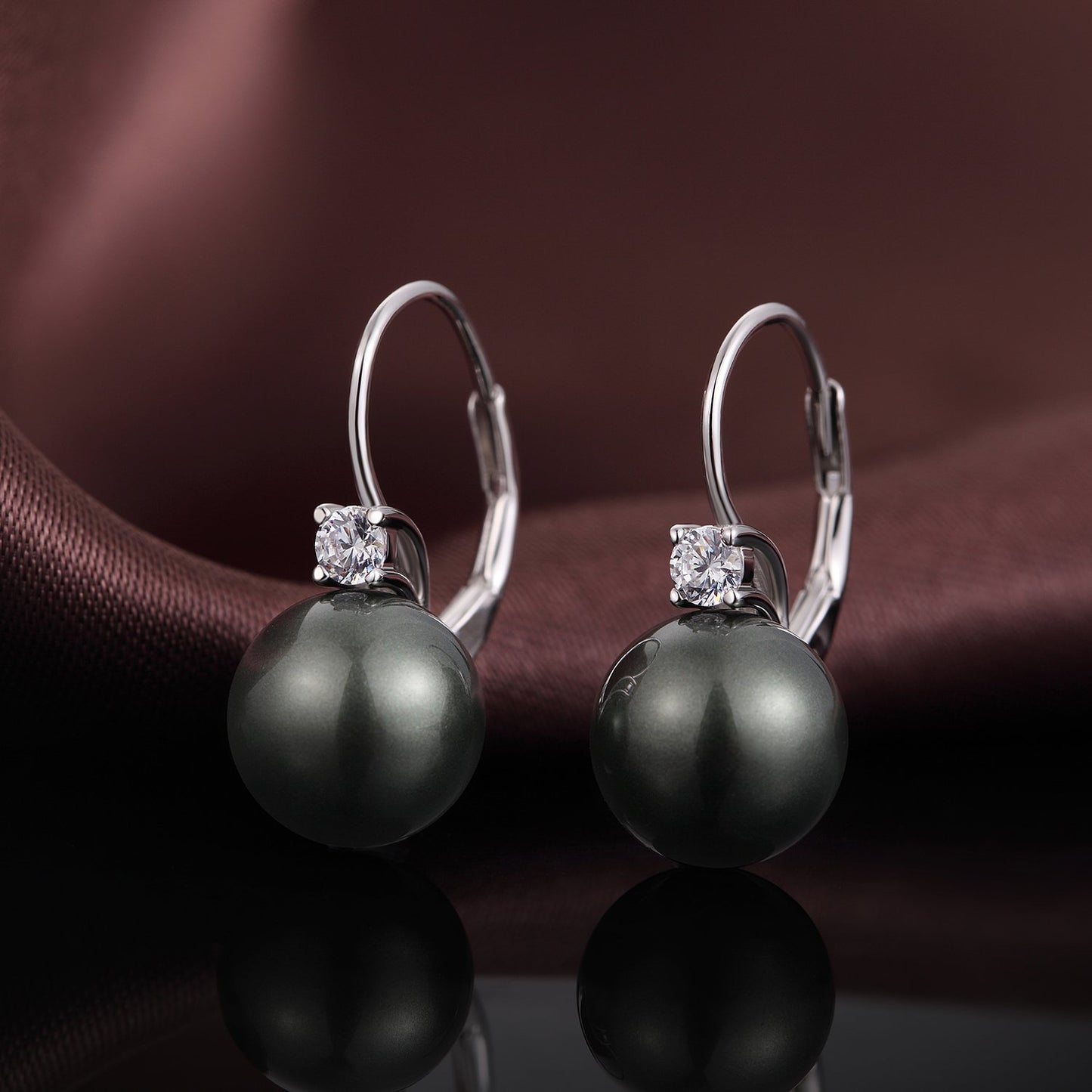 Black Pearl Leverback Earrings Pearl Dangle Drop Earring for Women 925 Sterling Silver Cubic Zirconia 10mm Jiahanzb