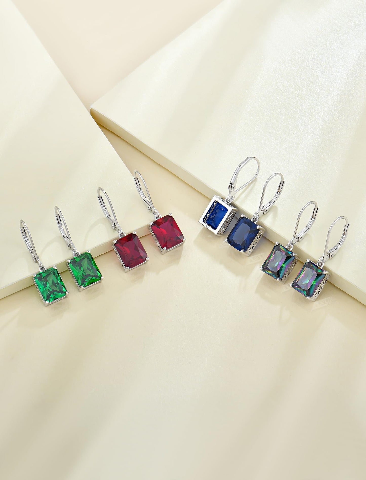 YL Solitaire Dangle Drop Earrings 925 Sterling Silver Leverback Earrings 8X10MM Square Created Tanzanite Jewelry