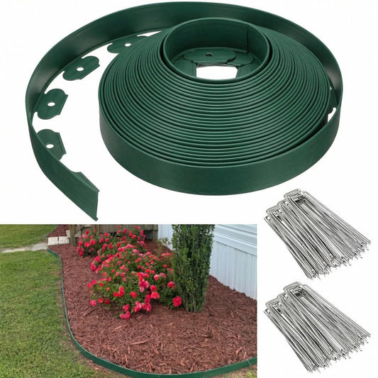 Landscape Edging, 3IN Tall Garden Edging Borders,Flexible Lawn Edging Border Kit,Mini Plastic Fence for Yard Flowerbeds,Grass (Green, 3 in x 49 FT)