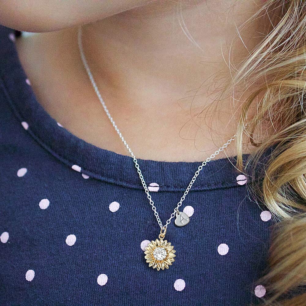 MONOZO Initial Sunflower Necklace for Women Trendy, 14k Gold Plated Sunflower Necklace Pendant CZ Heart Letter Initial Necklace You Are My Sunshine Sunflower Gifts Jewelry for Women K