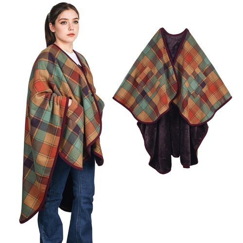 forestfish Wearable Blanket Poncho With Pockets And Buttons, Flannel Shawl Wrap Blanket For Women Soft And Warm
