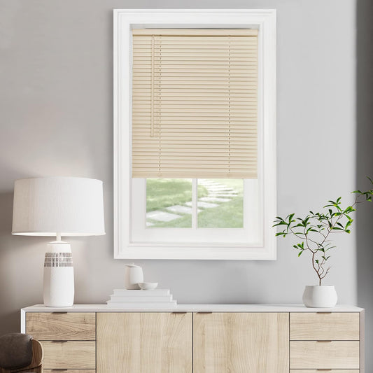 Achim Home Decor Cordless Mini Blinds - Light Filtering, 27" W x 64" L, 1" Slat - Alabaster Color
