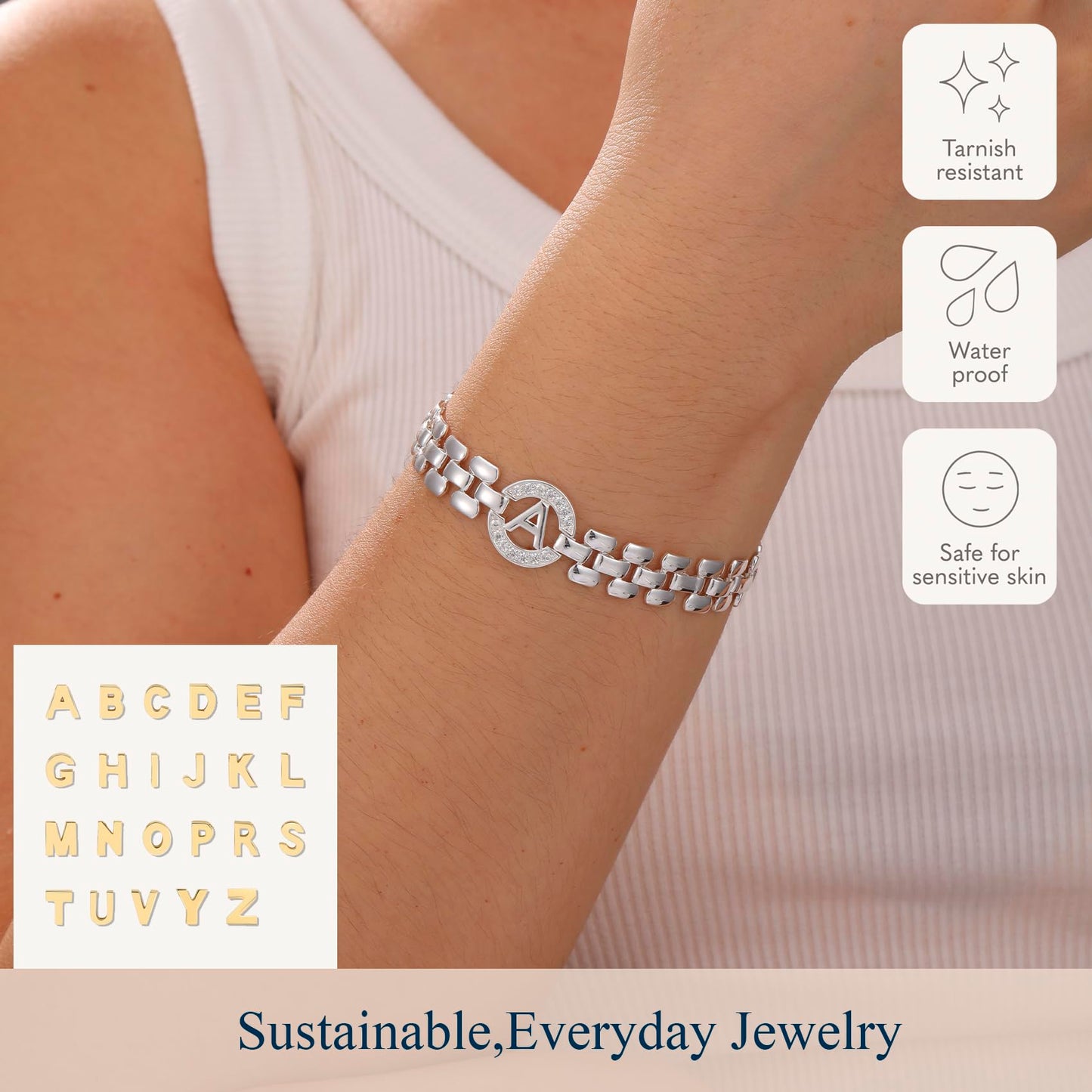 WEDDINEN Initial Bracelet,Silver Letter Bracelets for Women, Thick Bangle Wrist Gold Alphabet Bracelets for Women, Christmas Gifts for Women Jewelry Initial H Charm Chain