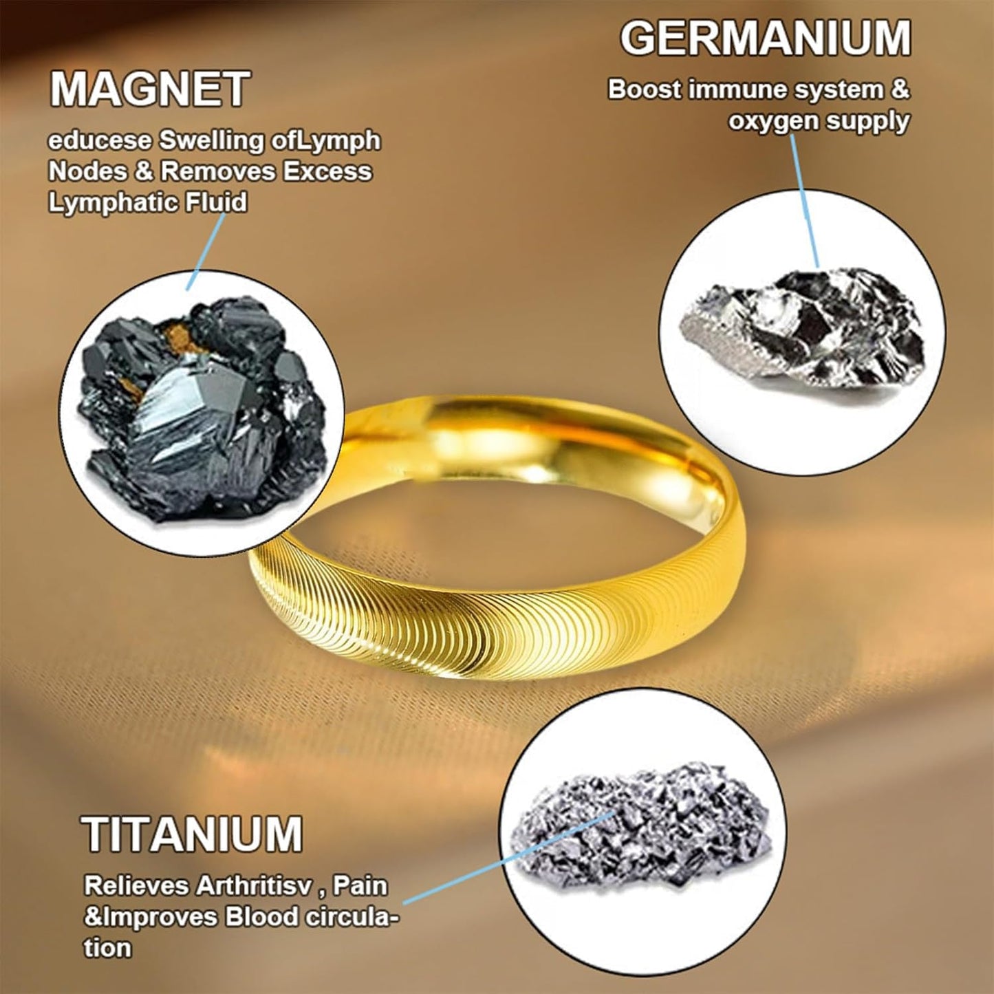 DIOWUS Lymphatic Magtherapy Cats Eye Ring For Men Women, Lymph Detox Drainage Titanium Ion Therapy Rings Finger Jewelry Gift (Gold 8)