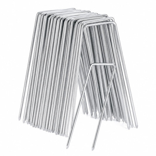 BEBEKULA 100 Pack 6 Inch Garden Stakes, Galvanized Landscape Staples for Weed Barrier Fabric, Heavy Duty Sod Pins Securing Pegs Netting Ground Sheets Irrigation Tubing (12 INCH-50Packs)