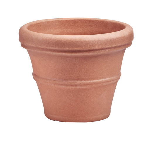 Crescent Garden Brunello Classic Rolled Rim Planter, Indoor/Outdoor Weather-Safe Round Plant Pot, Large Plastic Flowerpot for Flowers, Faux Plants, Trees - 27'' W (Terracotta Color)