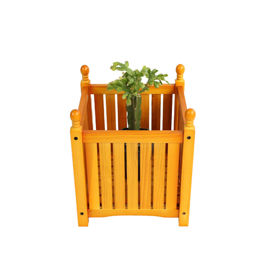Sang Seiyoga Square Wood Planter Box, Solid Wood Outdoor Plant Container with Drainage, Large Square Flower & Herb Pot Outside Plant and Vegetable Container for Garden, Patio, Porch (Teak)