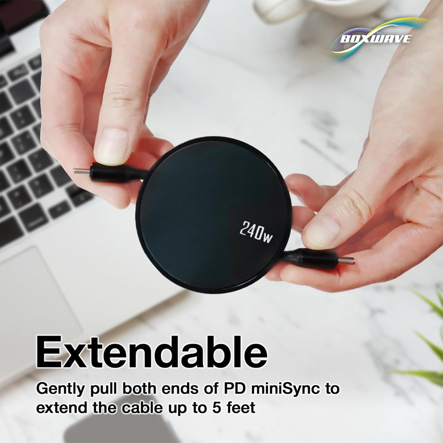 BoxWave TIMMKOO Q3E MP3 (240W), 240W Cable Compatible with Player with Bluetooth - PD miniSync Retractable PD Portable