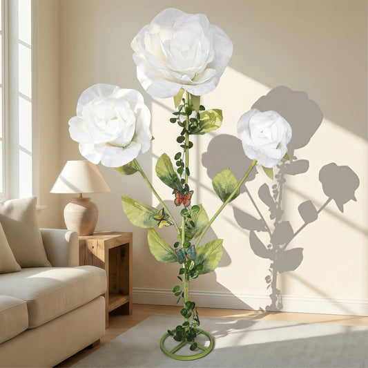 RiKoDaM 6.4FT Giant Flowers for Decoration, Big Artificial Flowers with Stand, Waterproof Large Handcrafted Paper Flowers for Outdoor Garden, Wedding, Shop Window Display, Home Decor(White Rose)