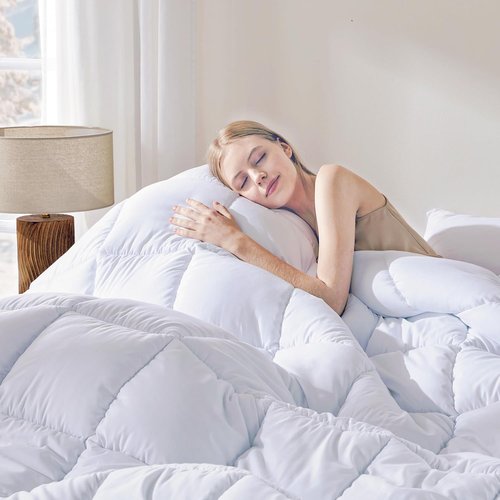 DOWNCOOL Queen Size Comforter - Lightweight Down Alternative Duvet Insert | All-Season White Quilt (88x92 Inches)