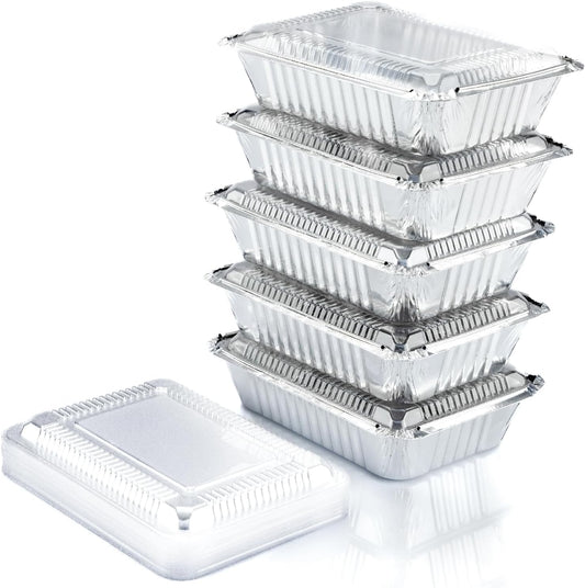 Regine Switzerland Aluminum Containers - 55 Count Disposable Foil Pans with Lids | 2.25LB, 8.5"x6" for Takeout & Food Storage