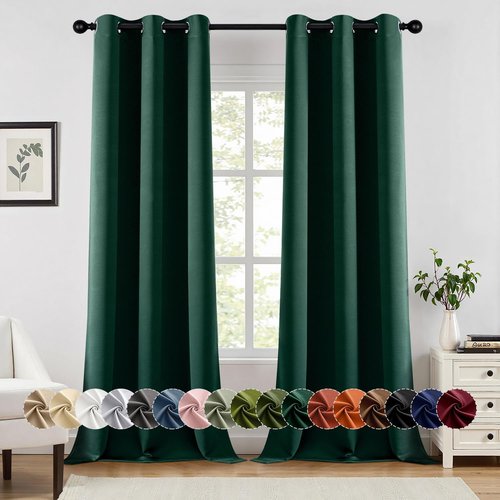 MIULEE Hunter Green Blackout Curtains - Thermal Insulated Room Darkening Drapes | 96 Inches Long, 2 Panels