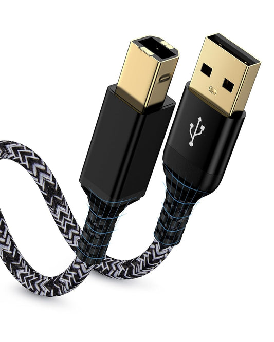 10ft USB2.0 USB Printer Cable, Braided USB A to Printing Cord High-Speed Scanner Cord Type B to Computer for HP, Canon