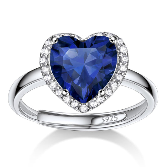 Bestyle Adorable September Sapphire Birthstone Rings 925 Sterling Silver CZ Heart Gemstone Rings Great Birthday Gift for Daughter/Wife/Mom/Grandma
