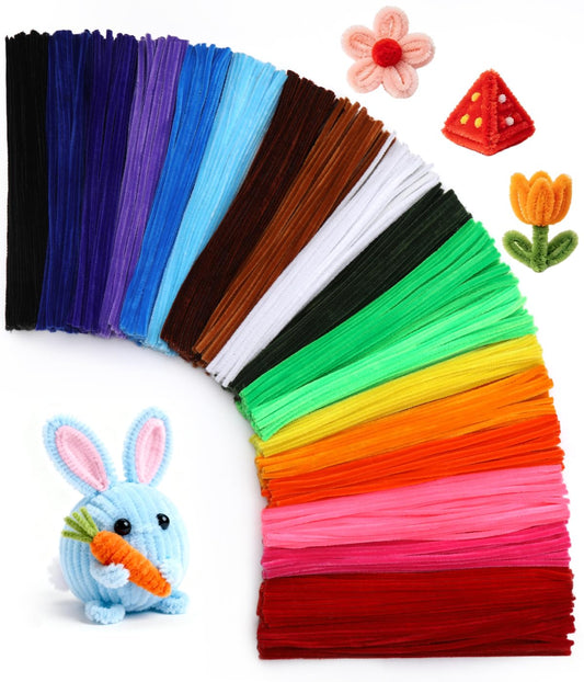 1000 Pcs Pipe Cleaners Bulk Craft Supplies Chenille Stems 20 Colors Craft Pipe Cleaners for Flower Making, Festival Home Decorations, Art Supplies