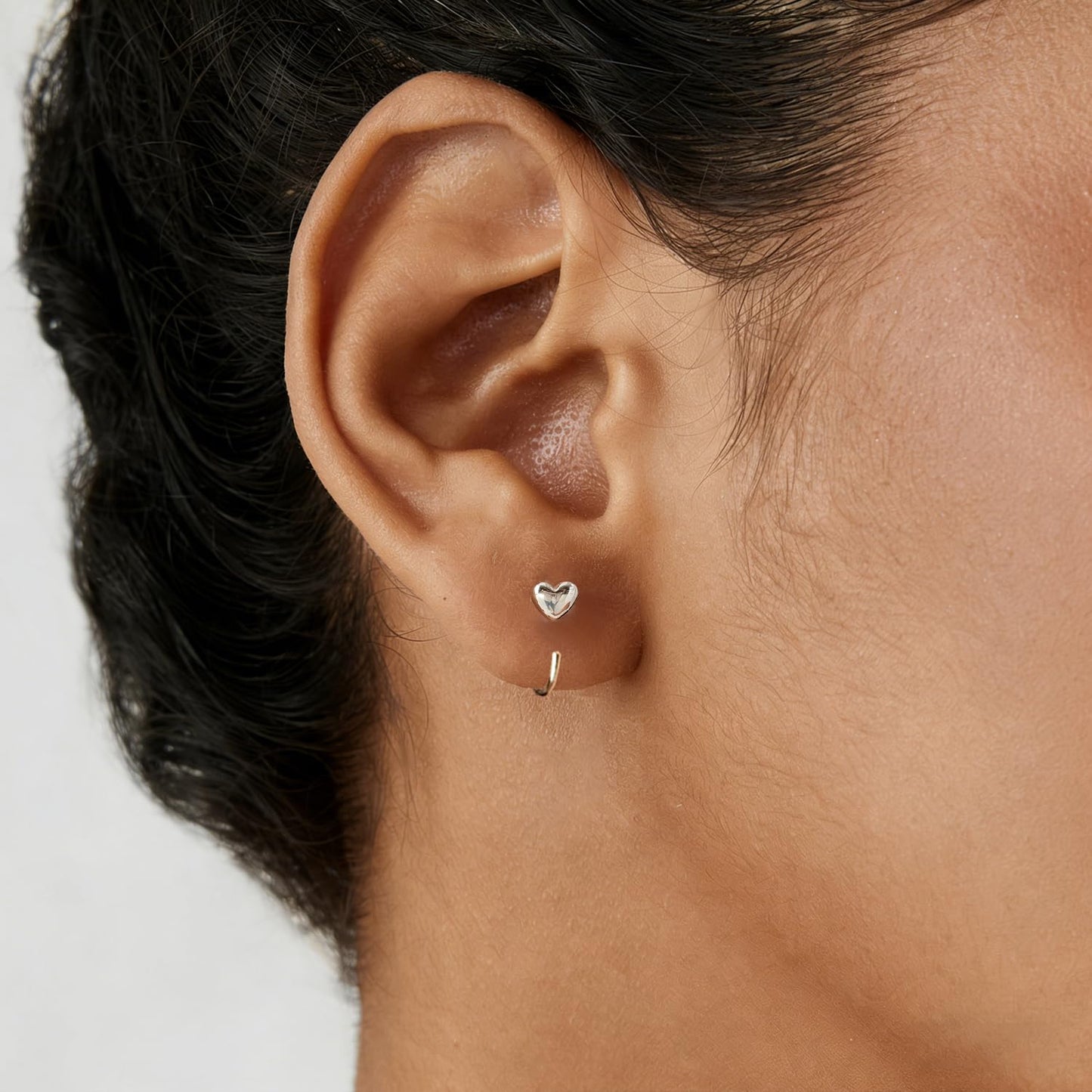 BISAER 925 Sterling Silver Heart Star Small Hoop Earrings, Hypoallergenic Backless Earrings Cartilage Earrings for Women, Dainty Sleeper Earrings with No Back Half Hoop Earrings Jewelry Gift for Her (Heart)