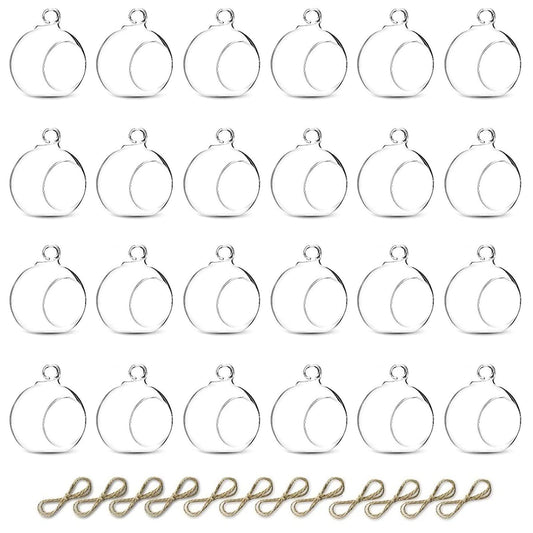Nuptio 24 Pcs Hanging Glass Tealight Holder Globe 2.36" Diameter, Tea Light Candle Holders Wedding Christmas Halloween Home DIY Gifts, Garden Hanging Ornaments Outdoor Candle Holders