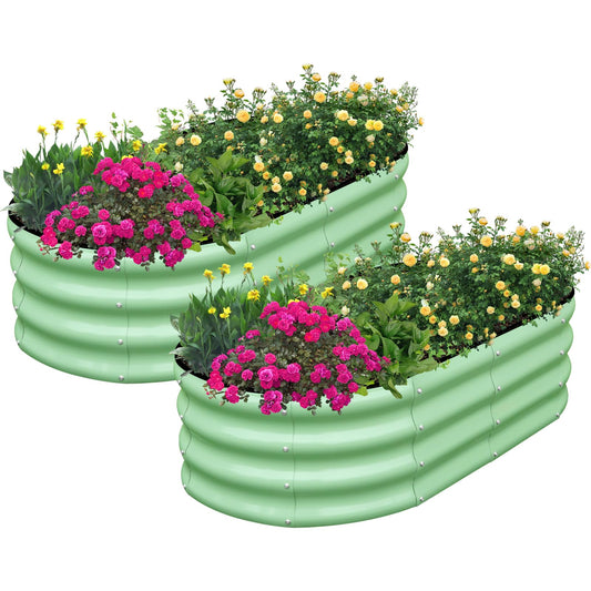 SnugNiture Galvanized Raised Garden Bed Outdoor, 2 Pcs 4x2x1ft Oval Metal Planter Box for Planting Plants Vegetables, Green