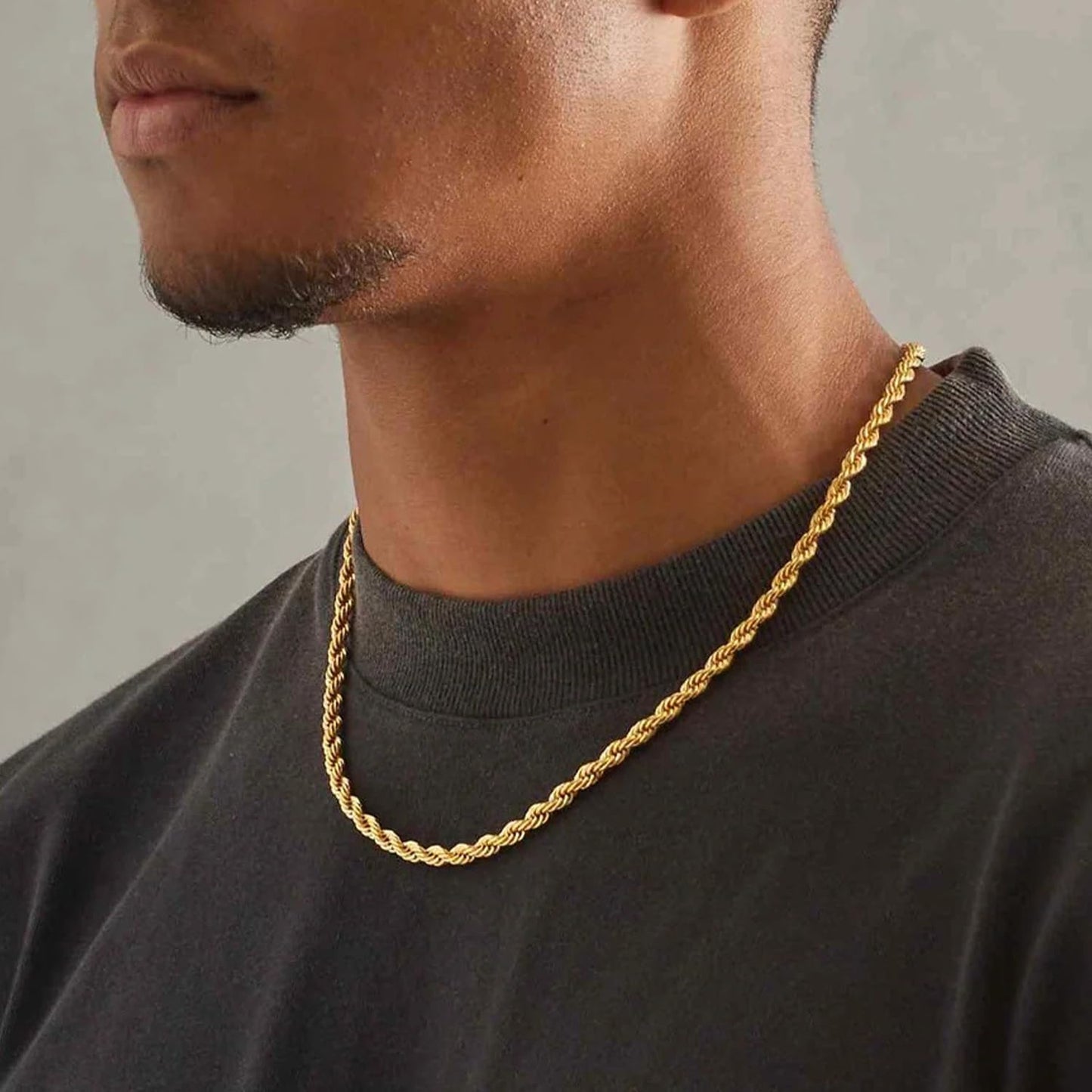Jewlpire 14K Gold Plated Chain Necklace for Men, 3mm Stainless Steel Rope Chains 14K Gold Plated Chain for Men, Mens Chains Necklace 20 Inch