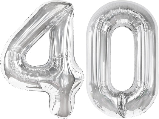 Silver Number 40 Balloon - 40 Inch Giant Foil Decoration for 40th Birthday Party Supplies