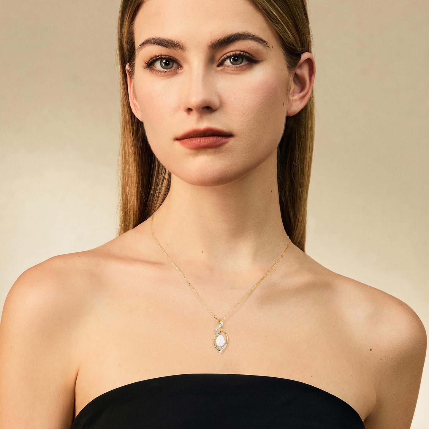 FANCIME 14K Gold Plated October Birthstone Necklace for Women Opal Teardrop Necklace Sterling Silver Infinity Love Birthday Gifts for Women, 16"+2" Inches
