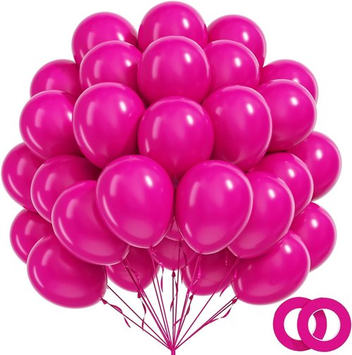 BAUANOOY Hot Pink Balloons - 100pcs 12-Inch Bright Latex Balloons with Ribbon for Parties & Events