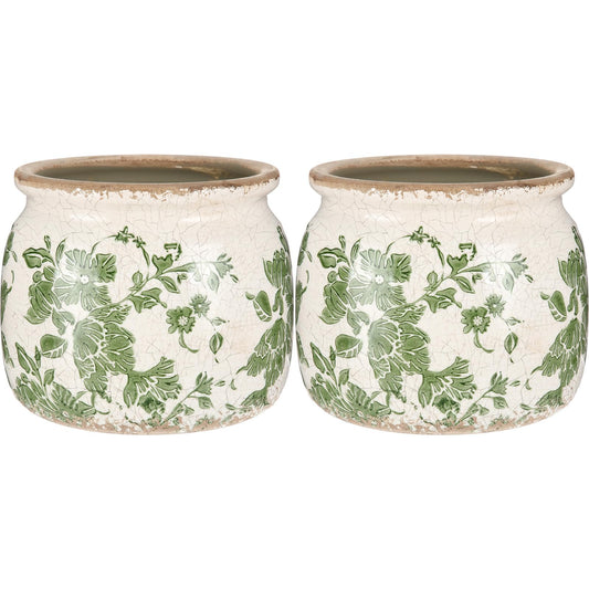 Ninehaoou 2 Pcs Vintage Planter Ceramic Plants Pot with Drainage Ice Crack Scroll Flower Vase Pot for Indoor Outdoor Plants Home Kitchen Decor Gifts (Vintage Floral,5.9")