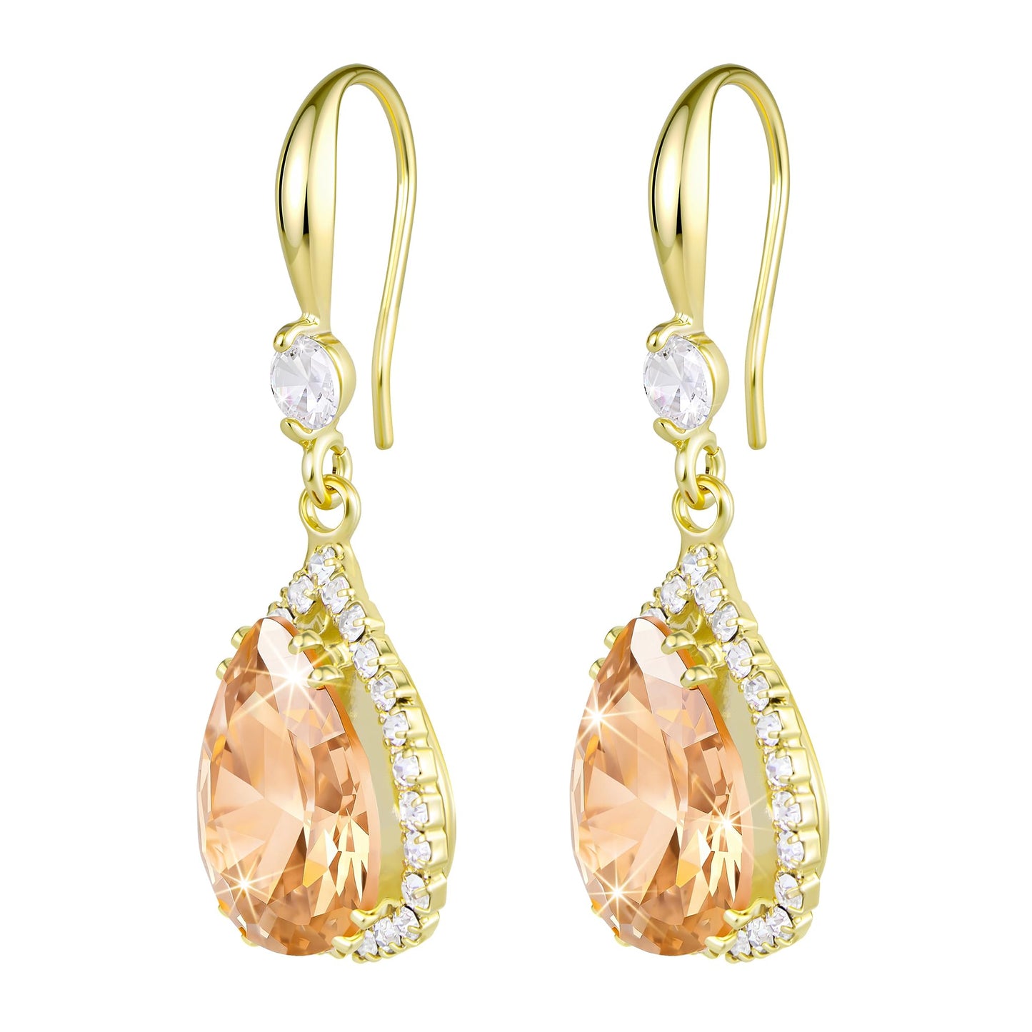 Linawe Gold Color Dangly Earrings, Champagne Cubic Zirconia Fake Diamond Drop earrings for Women, Birthstone Pear Shaped Rhinestone Fall Earrings, Formal Jewelry for Evening Wear