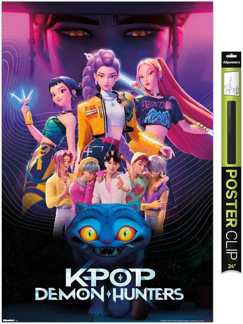 Netflix KPop Demon Hunters Wall Poster - Premium 34L x 22.4W Bundle with Clips