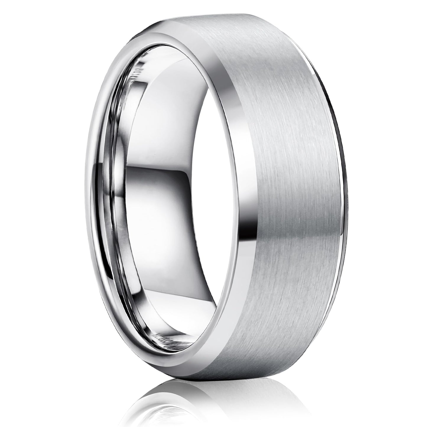 Jstyle Stainless Steel Rings for Men Women 8MM Wedding Band Rings Matte Surface - Beveled Polished Edge Mens Ring Size 9 Silver Plated Ring for Men