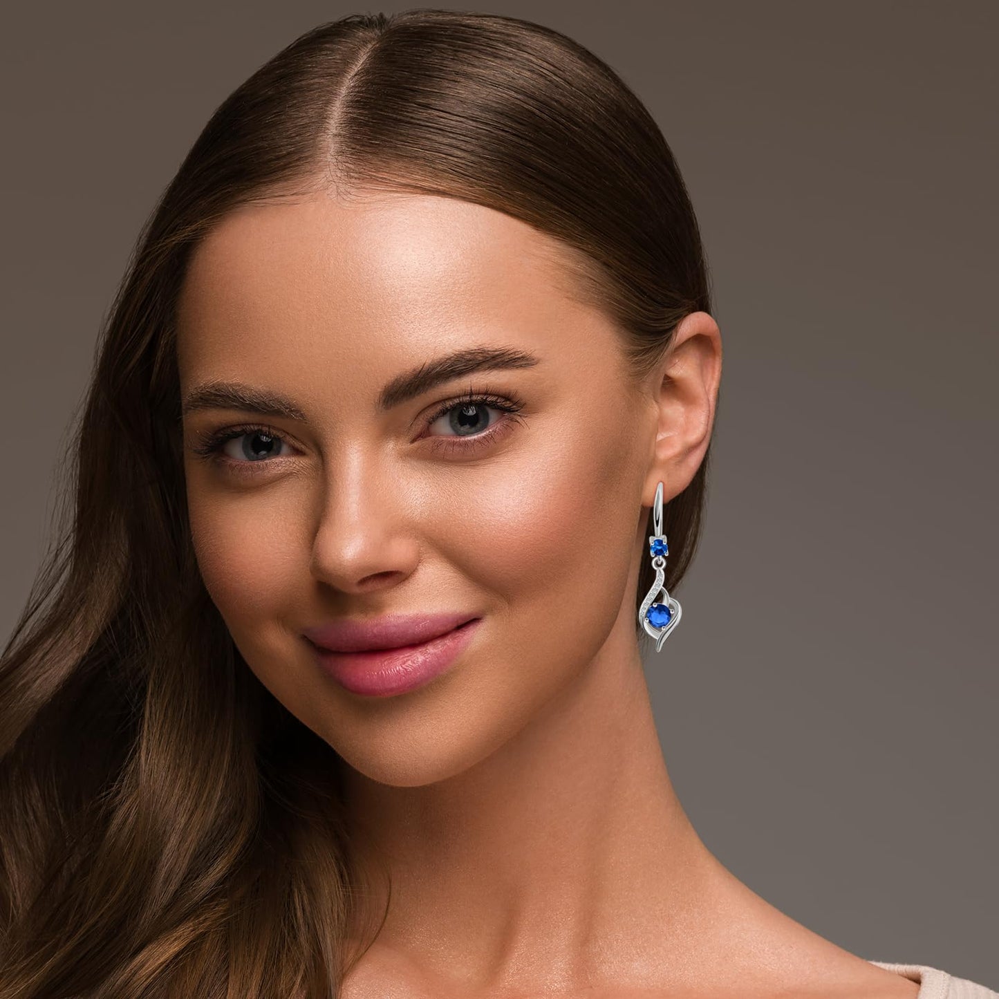 Heart Sapphire Drop Dangle Earrings-925 Sterling Silver with Blue Crystals-Long Birthstone Jewellery for Women