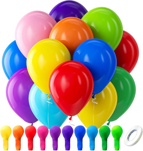 Bezente Rainbow Latex Balloons - 100 Pack of 12-Inch Bright Color Helium Balloons for Parties