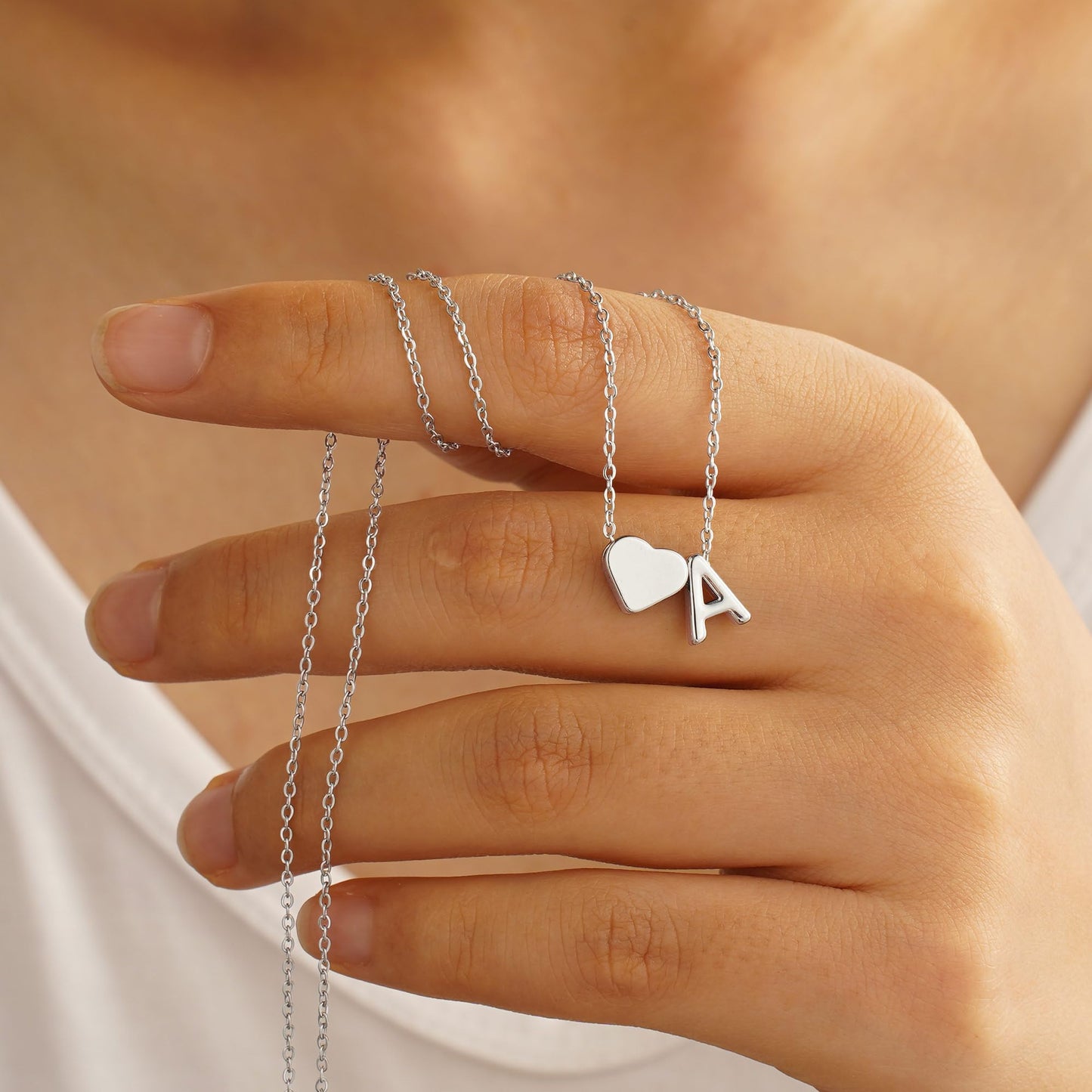 Turandoss Heart Initial Necklace for Women, 18K-White-Gold-Plated Heart Initial B Dainty Necklaces Tiny Silver Necklaces Birthday Gifts for Women Jewelry