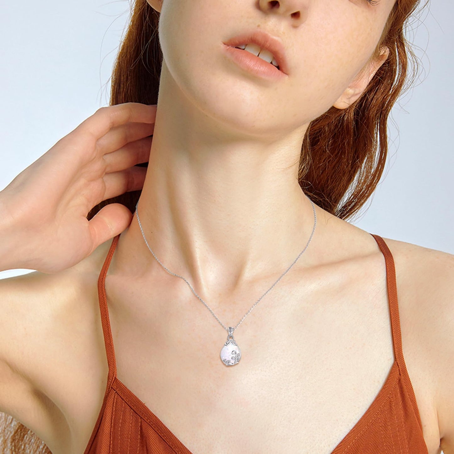 POPLYKE Sterling Silver Opal Filigree Teardrop Necklace Filigree Pendant Jewelry Gifts for Women