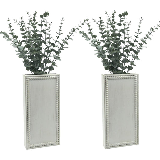 dugunusu Wood Wall Planter Set of 2, Farmhouse Wall Hanging Decor Pocket Planter for Greenery and Dried Flowers, Rustic Indoor Wood Hanging Vase (White)