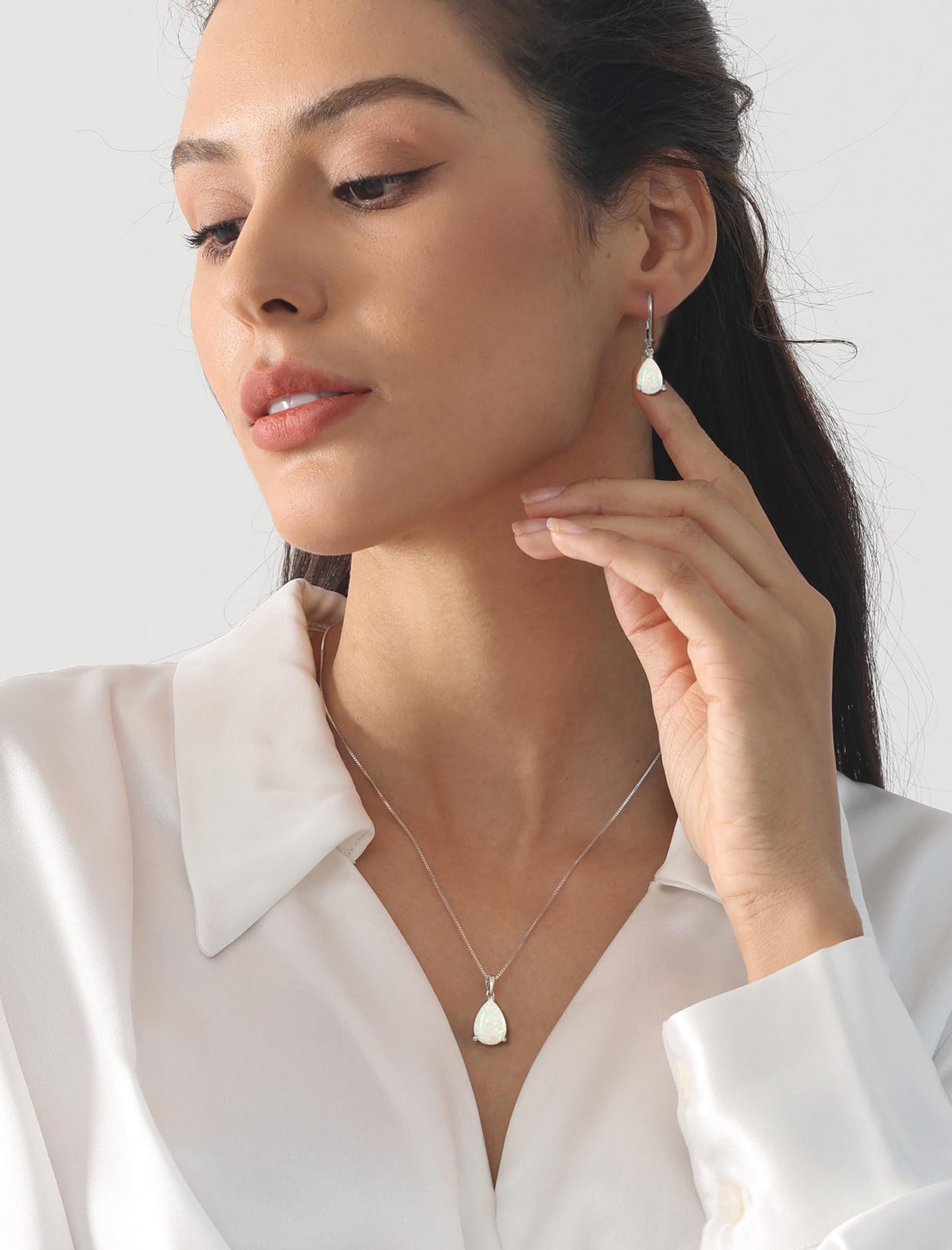 YL 925 Sterling Silver Teardrop Dangle Drop Earrings for Women 7x10 MM Solitaire Created Opal Leverback Jewelry