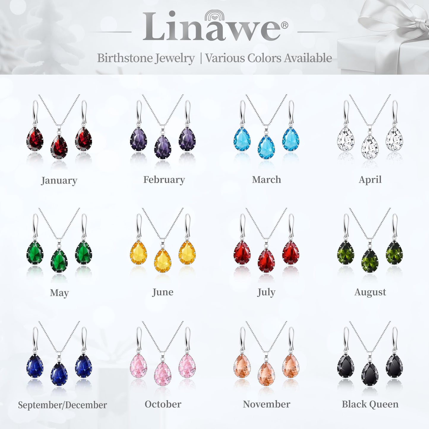 Linawe Yellow Jewelry Sets for Women, Silver Tear Drop Earring Set, Citrine Crystal Birthstone Imitation Diamond Pendant Necklace, Cubic Zirconia Rhinestone Costume Jewelry Set