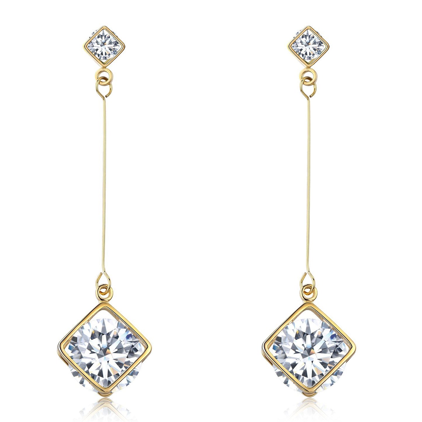 SBLING Cubic Zirconia Wedding Earrings for Brides Bridesmaids, Bridal Dangle Earrings, Cube Crystal Drop Earrings for Women Jewelry Gifts