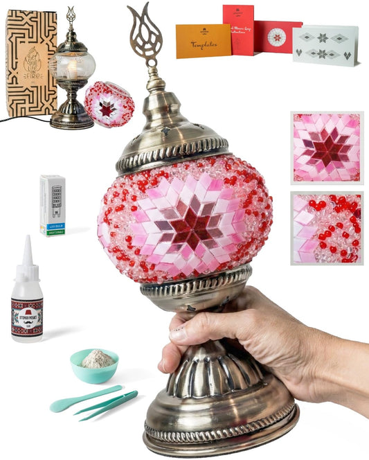 Ottoman Mosaics Turkish Mosaic Lamp Kit | DIY Art & Craft Project for Adults | Make Your Own Handmade Lamp (Pink)