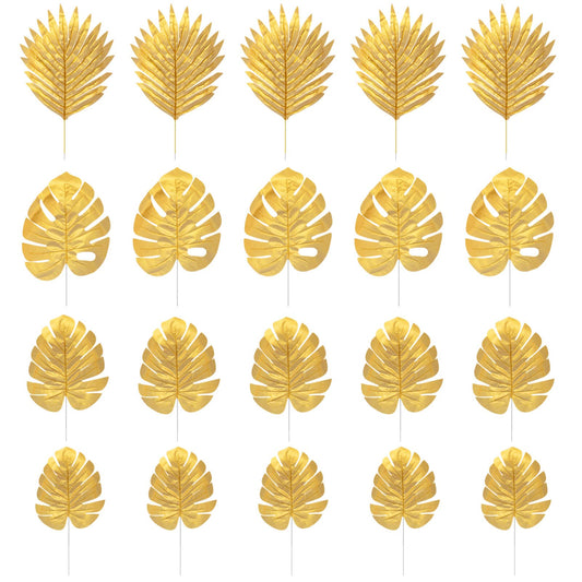 BESTOYARD 20pcs Artificial Plants Palm Leaves Plastic Gold Tropical Party Leaves Decorations Wedding Decorations Simulated Golden Turtle Leaf