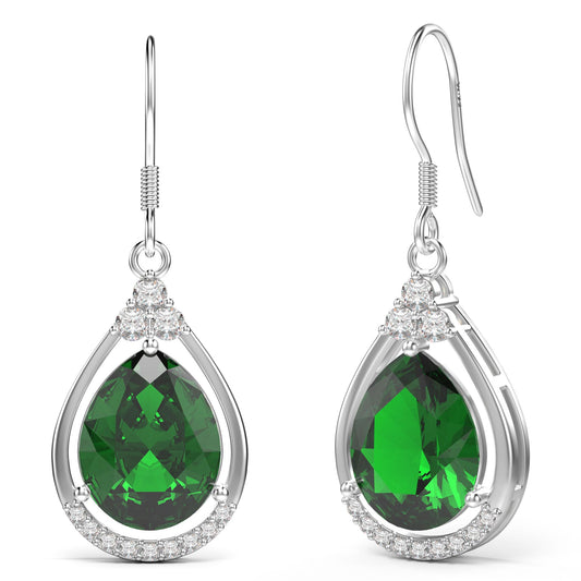 18K White Gold Plated Sterling Silver Teardrop Cubic Zirconia Drop Dangle Earrings for Women Pear Cut CZ Diamond Dangle Earrings Hypoallergenic Jewelry (Emerald)