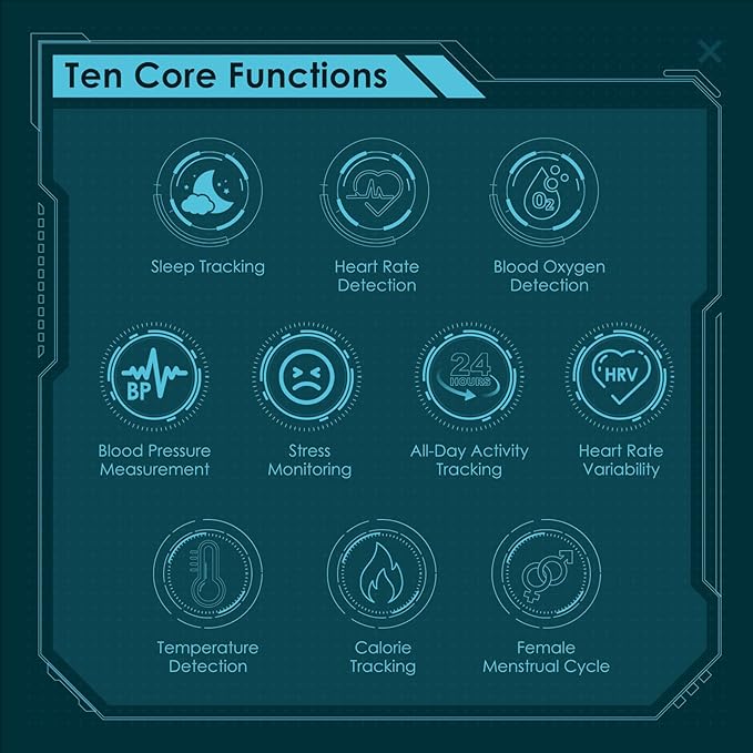 Smart Ring Health Monitoring 5ATM Waterproof Fitness Tracker with Glossy Titanium Surface Blood Oxygen/Sleep/Stress Tracking Women?™s Cycle Prediction Sport Ring Compatible with iOS/Android Black 12