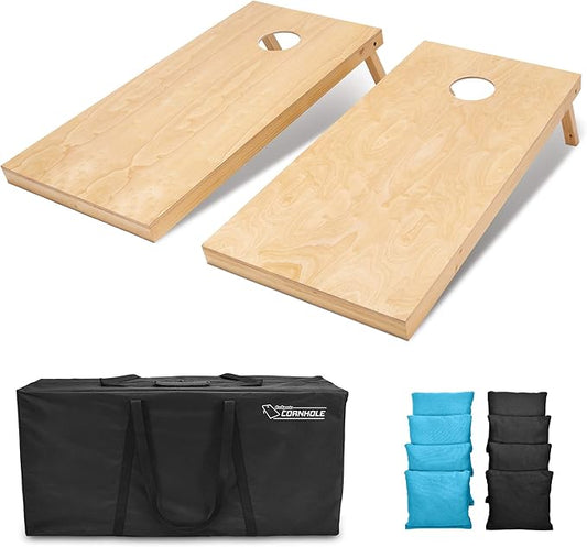 GoSports Regulation Size Wooden Cornhole Set with Natural Wood Finish - Includes Carrying Case
