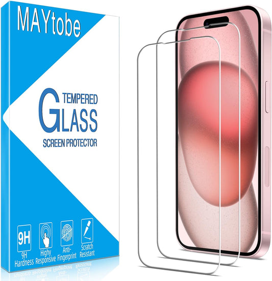[2 Pack 15 MAYtobe Designed for iPhone Screen Protector Tempered Glass, Case Friendly, Bubble Free, Easy to Install