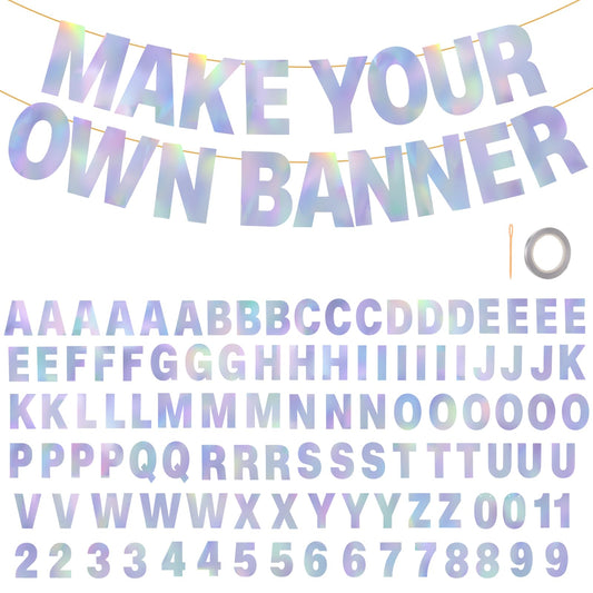 109 Pcs A-Z Custom Banner Kit Laser Silver Glitter Letters and Numbers DIY Make Your Own Banner Personalized Customizable Birthday Graduation Wedding Baby Shower Congratulations Banners Party Decorations