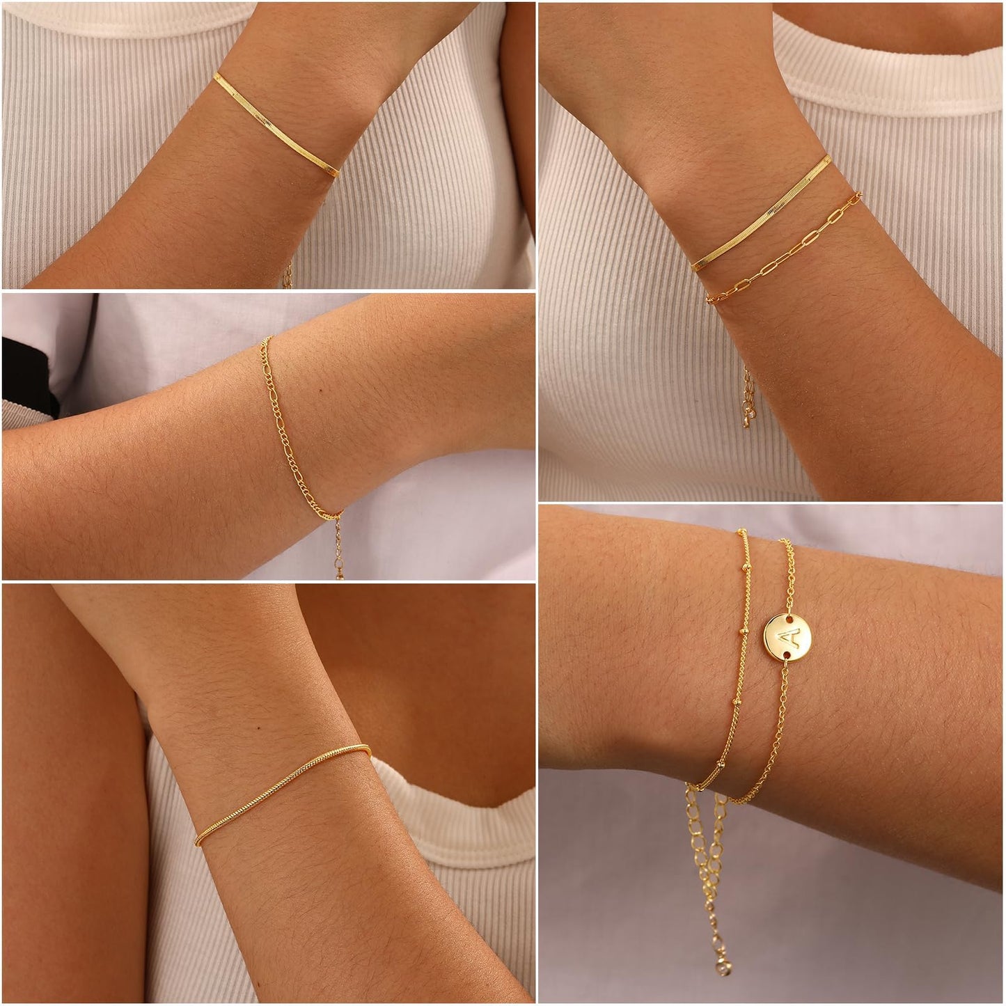 Lydow Bracelets for Women, Stack Jewelry Set Initial Q Chain Stackable Letter Teen Accessories Pulseras Para Mujer 6 Inch 6PCS