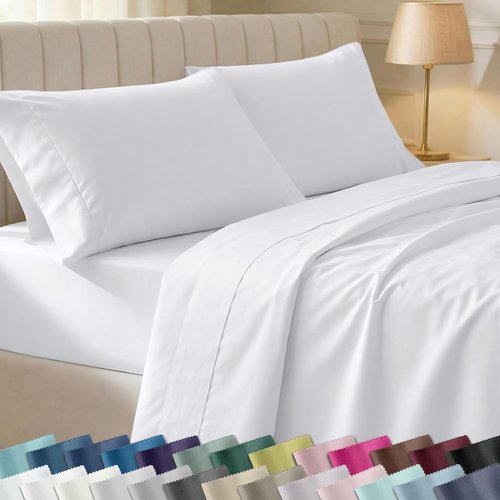 California Design Den Twin Sheet Set - 100% Cotton, 400 Thread Count, Silky Smooth Sateen - White