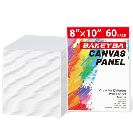 BAKEYBA Canvas Boards for Painting 60 Pack, 8x10 Inch Painting Canvas Panels, 100% Cotton White Blank Art Supplies for Acrylics Oil Watercolor Tempera Paints