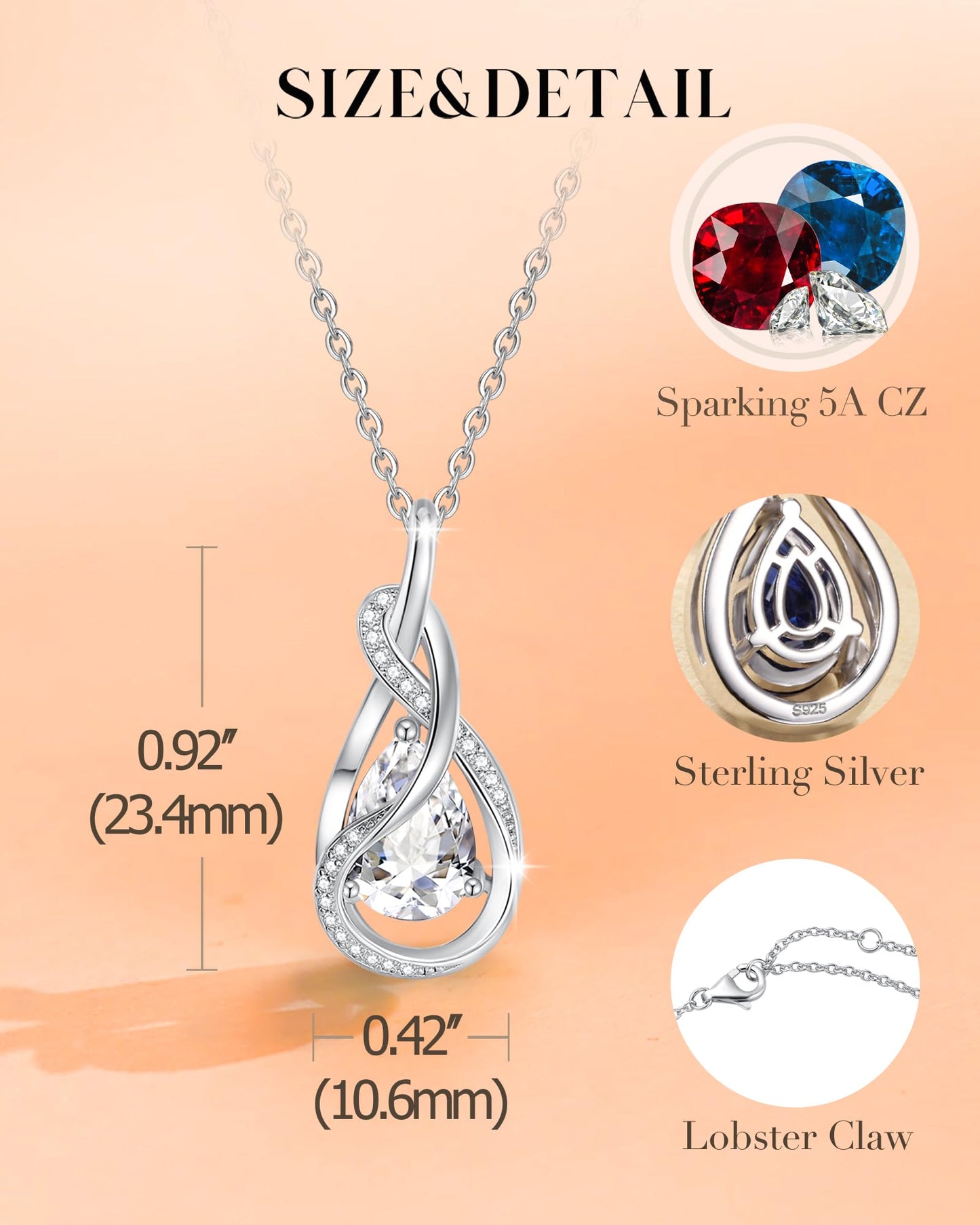 FANCIME Simulated Diamond Necklace April Birthstone Necklace Cubic Zirconia 925 Sterling Silver Infinity Knot Pendant Jewelry Anniversary Birthday Mothers Day Gifts for Women Mom